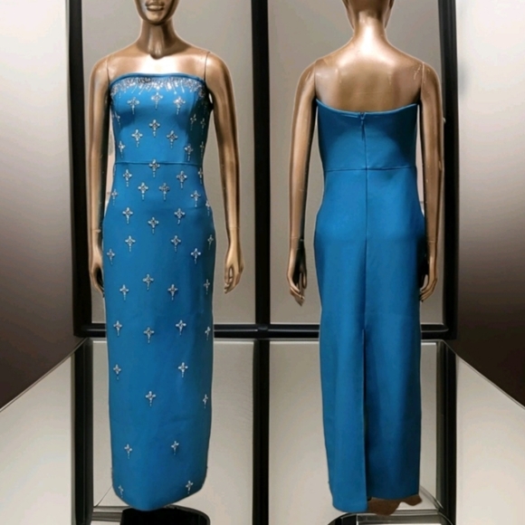 NWT Elegant Blue Rhinestone Embellished Strapless Formal Ball Gala Gown Dress - Picture 3 of 15